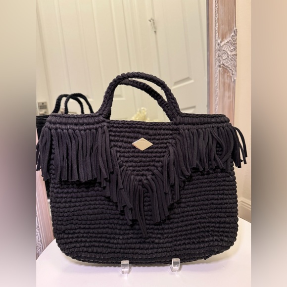 Black Handwoven Artisanal Mini Tote Bag - Picture 2 of 6